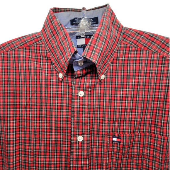Tommy Hilfiger Plaid button collar Long Sleeve Button Up Vintage Mens Shirt Top - Picture 6 of 16
